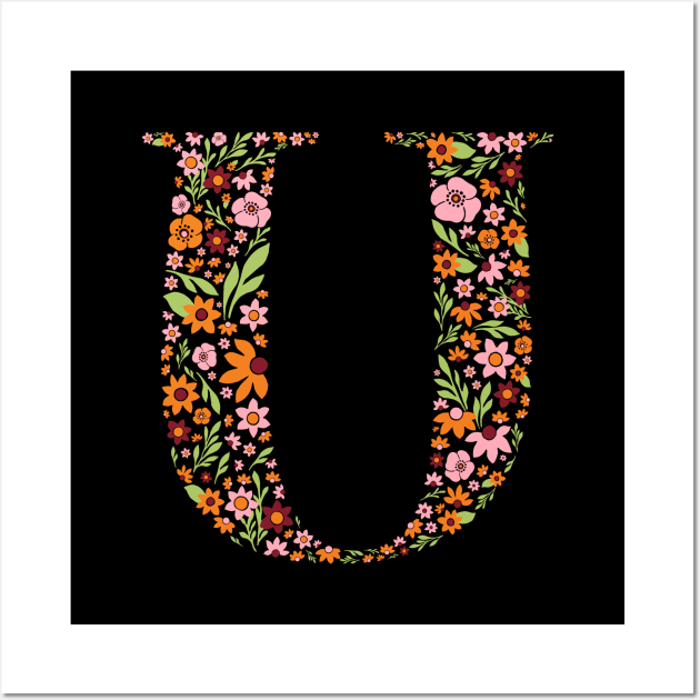 Retro Floral Letter U Wall Art by zeljkica